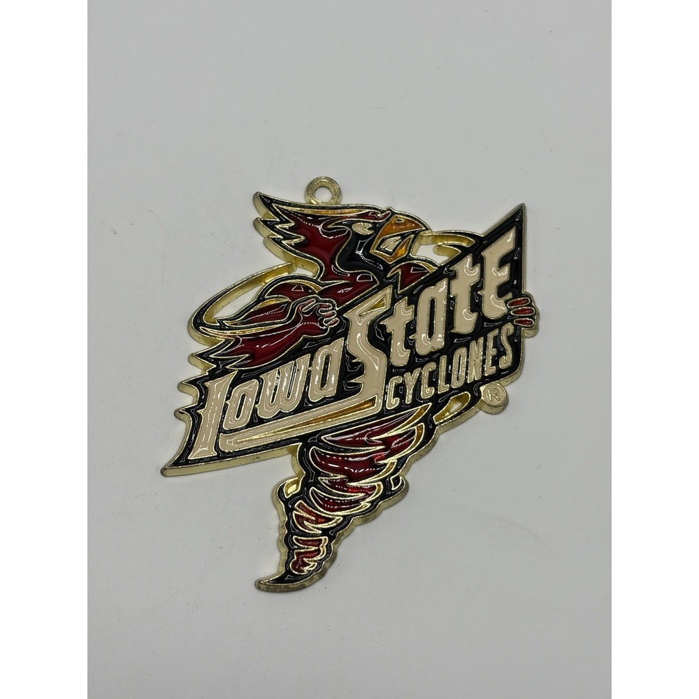 Iowa State Cyclones Cy Flat Metal Ornament Hanger Decal Red Gold 4"